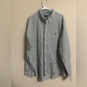 Polo Ralph Lauren Shirt Mens Size XXL 2XL Button Classic Fit Green White Stripe